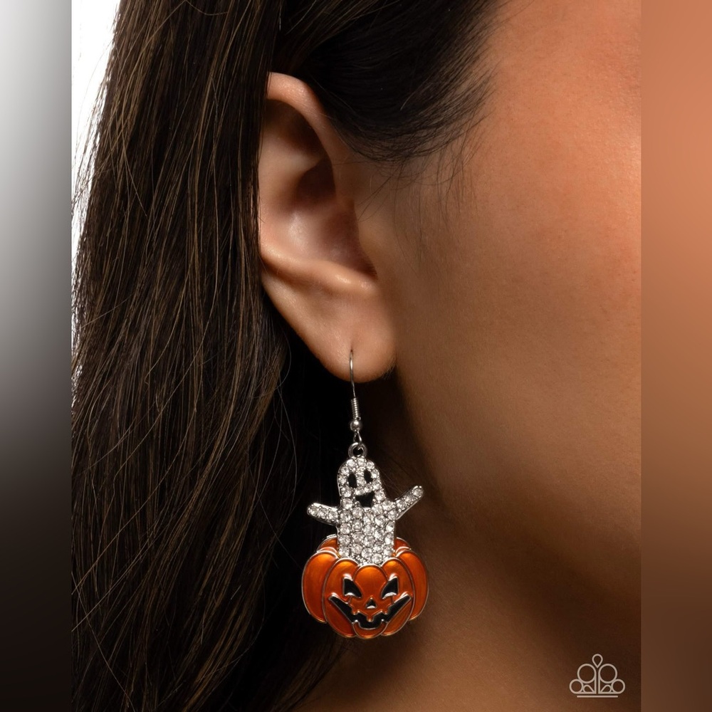 Paparazzi Silver and Orange Halloween Earrings